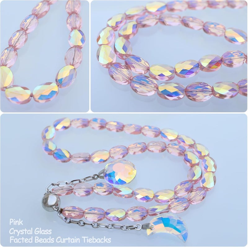 Pedobo Magnetic Curtain Tiebacks, 2 Pack Crystal Beaded Sun & Moon Pendants Sheers/Draperies Holdbacks for Window Home Office Decor (Pink) - Image 2